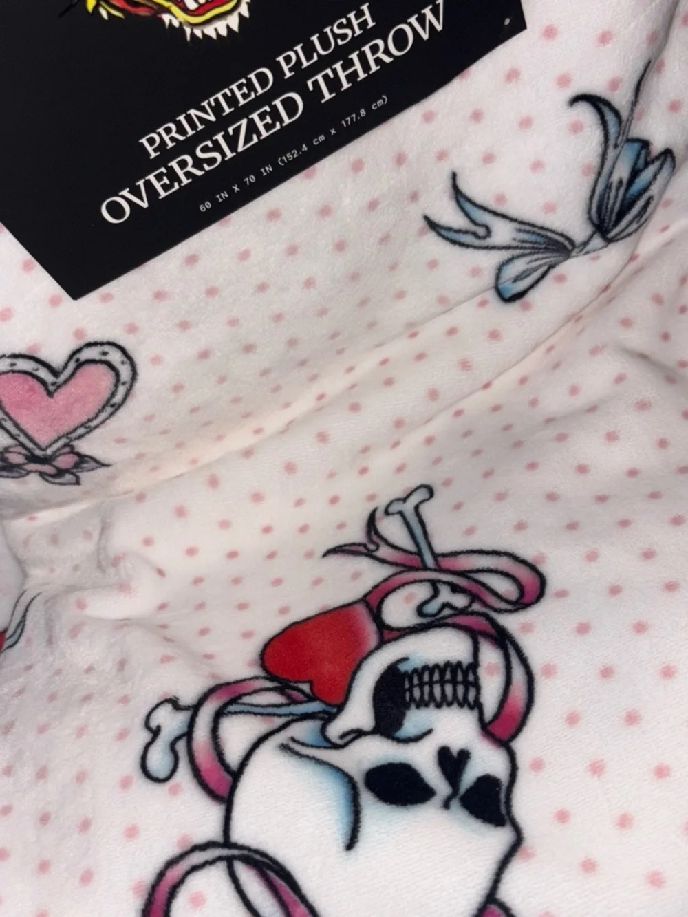 Ed Hardy Pink Polka Dot Plush Throw